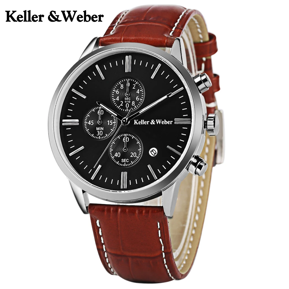 

Keller & Weber Men's Watches Genuine Leather Band Watches Men Casual Sports Clock Fashion Quartz Wristwatches Relogio Masculino
