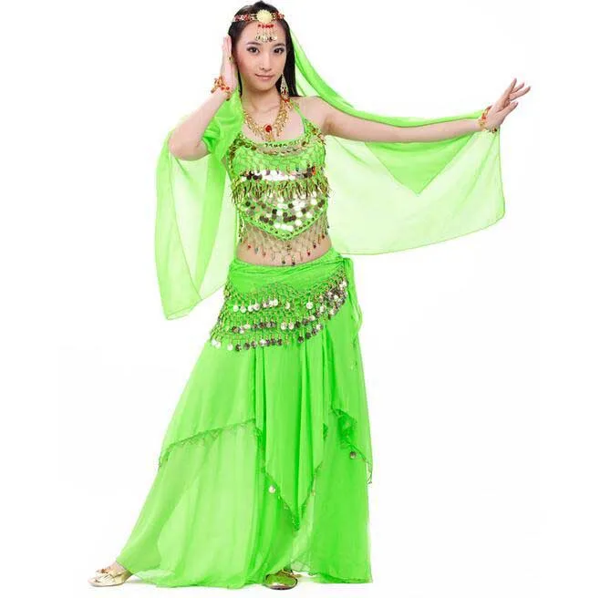 Живота Танцы костюм Болливуд Танцы набор Восточный Костюмы женские индийские платье для танцев пикантные Для женщин Bolly Танцы r одежда, партиями по 5 шт./компл - Цвет: Green