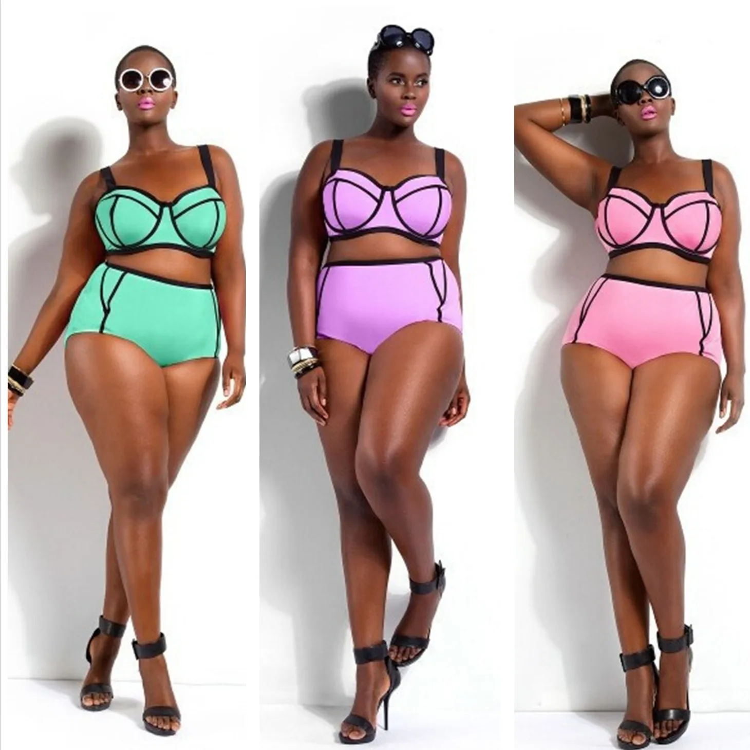 Plus Size Pink Peach Two Piece Bikini Set Adjustable