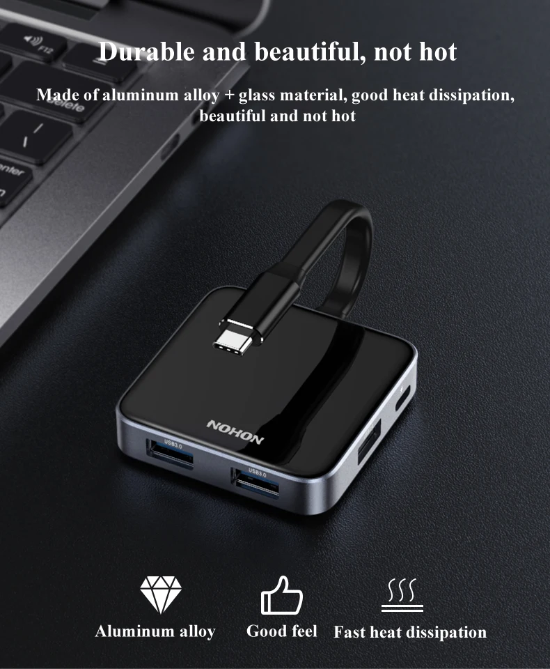 Nohon USB C HUB 3.0 HUB HDMI Thunderbolt 3 Adapter For MacBook Huawei P20 Pro Mate10 Samsung Galaxy S9 Note 9 Type C PD  USB HUB NH-HUB02 Details  (12)