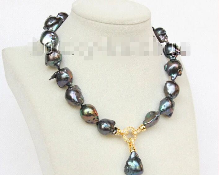 

shipping> >>>17" 20mm Baroque black Reborn keshi pearls necklace filled gold clasp j9942