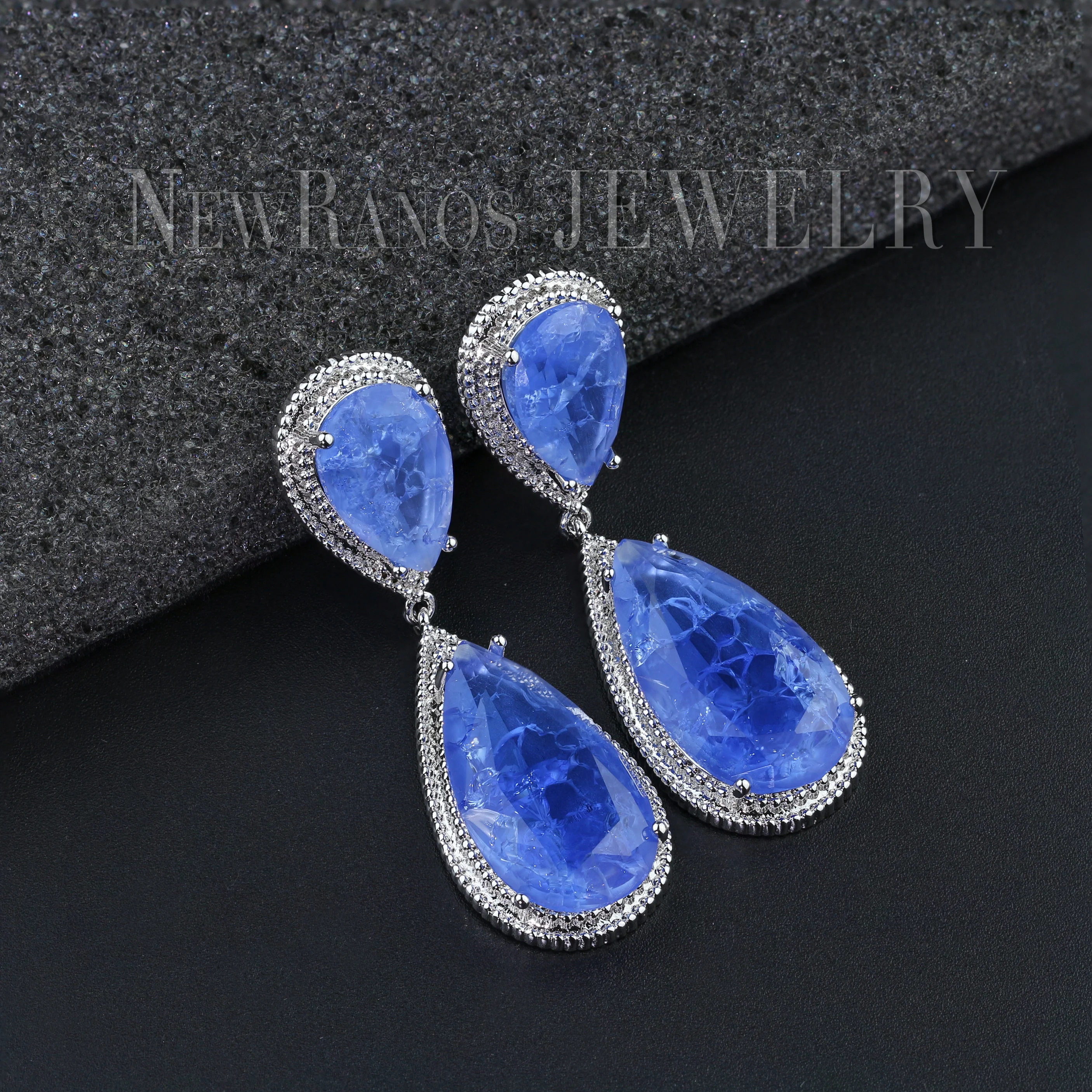 Newranos, синие серьги в форме капли воды, натуральный камень, трендовые длинные серьги, массивные ювелирные изделия, модное ювелирное изделие EFX001524