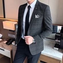 Осенний джентльменский Повседневный большой клетчатый деловой костюм на одной пуговице, мужской свадебный костюм