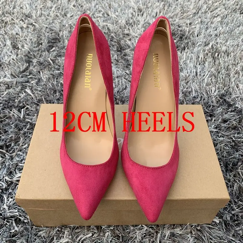 Женские туфли-лодочки замшевые туфли на высоком каблуке; пикантные женские туфли на высоком каблуке; модные свадебные вечерние туфли на шпильке; большие размеры 4-11 - Цвет: MSAL rose red12cm