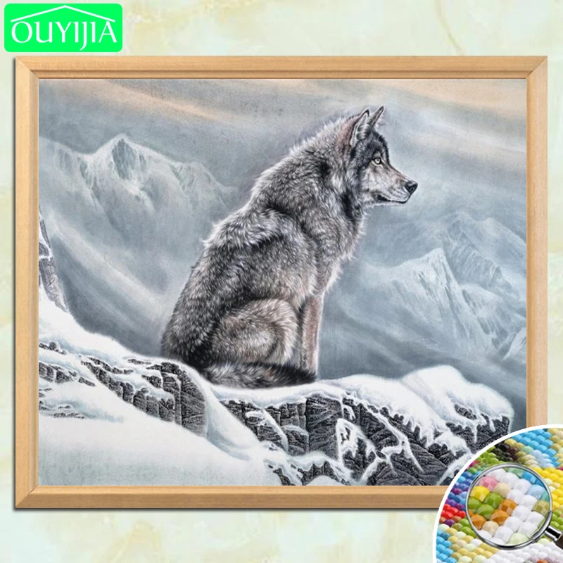 OUYIJIA Wolf Ink And Wash Painting Styl 5D DIY Diamond Full Square Embroidery Picture Of Rhinestones Mosaic | Дом и сад