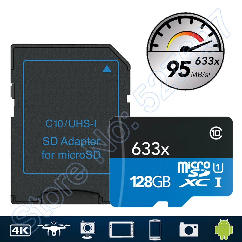 95 МБ/с. 633x MicroSD 16 Г Класс 10 64 ГБ microSDXC microSDHC 32 128 Чтения Карт Памяти UHS-I для Drone Gopro Hero