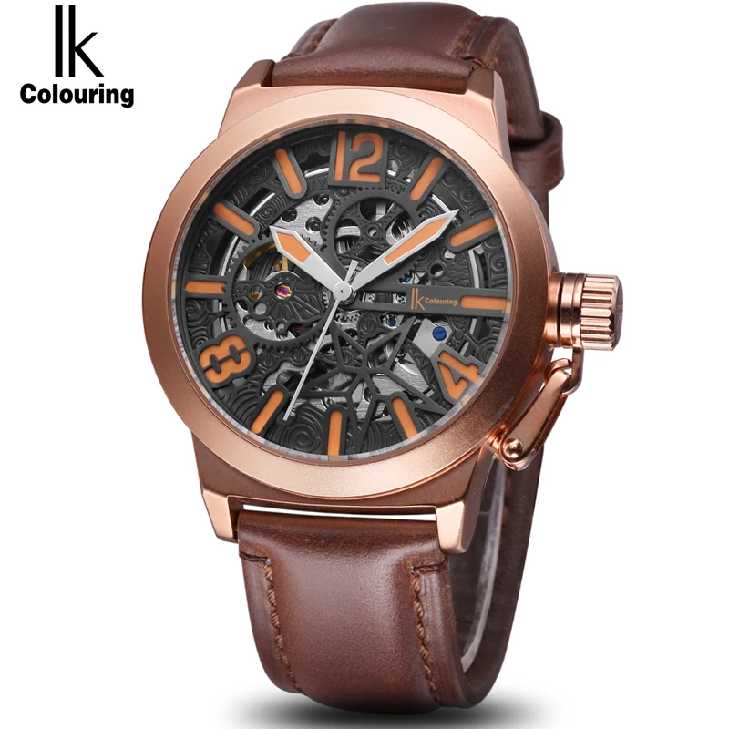 Мужские механические аналоговые часы скелетоны с кожаным ремешком|watch brand men|watch