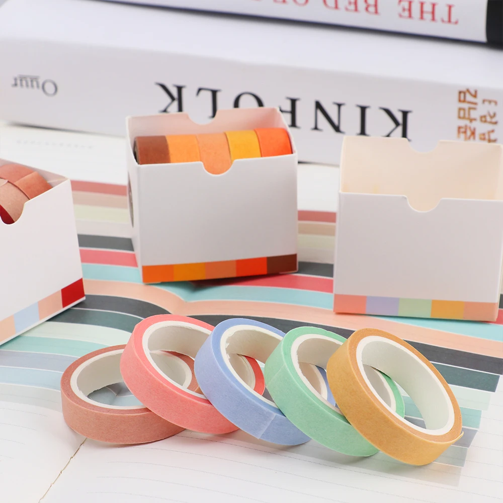 

5 Roll 10mm*5M Solid Color Paper Tape DIY Decorative Scrapbook Masking Tape Washi Tape Stationery Office Adhesive Tape