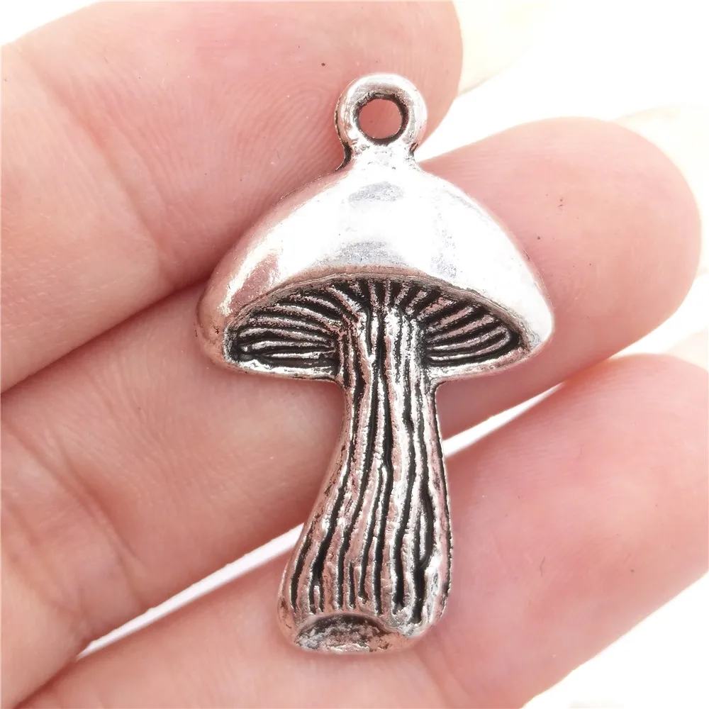 BULK 30 Zinc Alloy Tibetan Silver Plated Mushroom Charms Food Themed