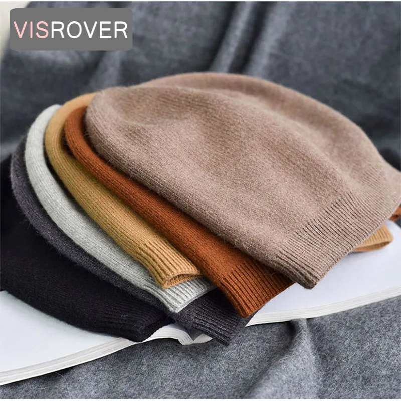 

VISROVER 6 colors unsex Autumn winter solid color real cashmere beanies best matched New cashmere man woman Warm skullies