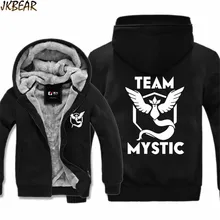 2016 Fall Winter Pokemon Go Team Mystic Articuno Print Faux Fur Lined Hoodies for Adults Warm Jacket Coats with Big Hood M-3XL