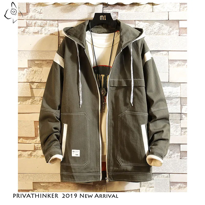

Privathinker 2019 Autum Patchwork Hooded Hoodie Men Clothes Outdoor Streetwear Jackets Autum Pocket Zipper Casual Jacket