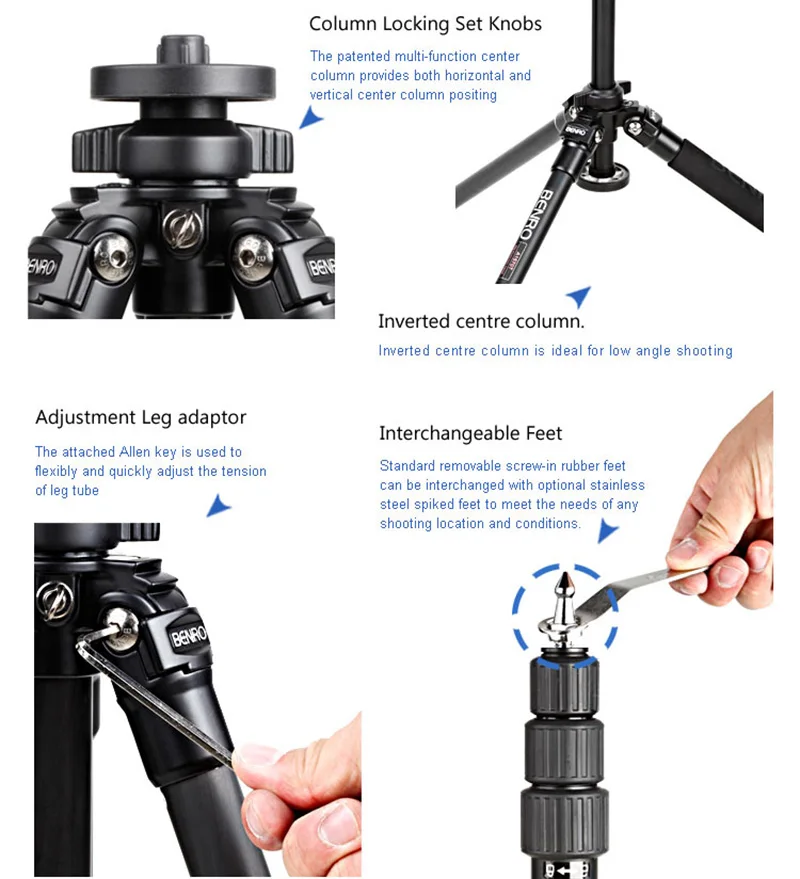 BENRO A3580T Алюминий ножка штатива универсальной Поддержка перенесного штатива для цифровой зеркальной камеры Canon Nikon sony мини Камера 4 секции, максимальная нагрузка 18кг