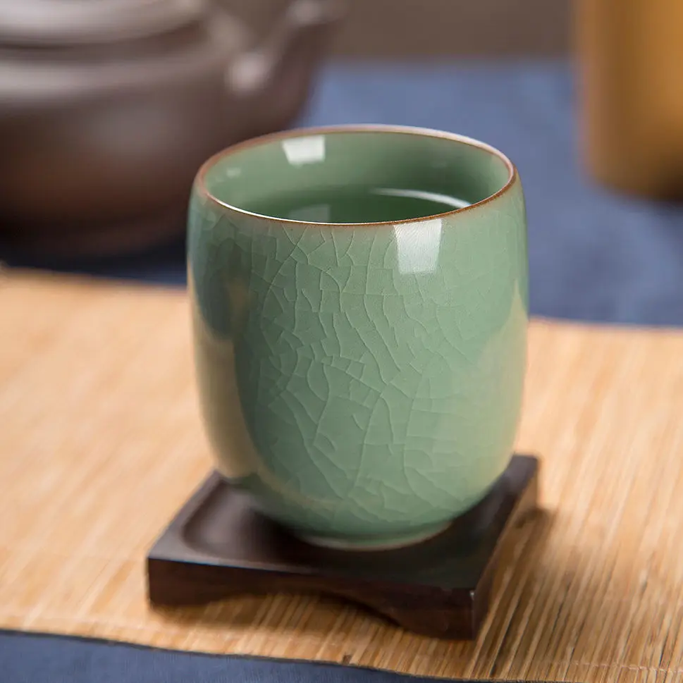 

[GRANDNESS] longquan celadon tea cup Longquan Celadon Teacup Japanese Q Office Glass Ceramic Cup Glass Tea Cup 160ml
