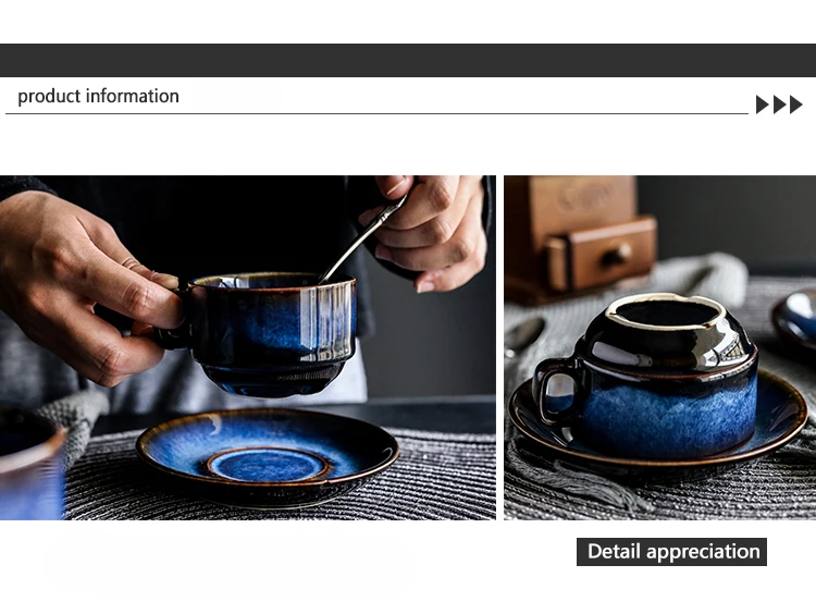 KINGLANG темно-синяя керамическая кофейная чашка блюдце набор, чашка для завтрака, послеобеденный чай античный синий цвет эспрессо Кофейная чашка