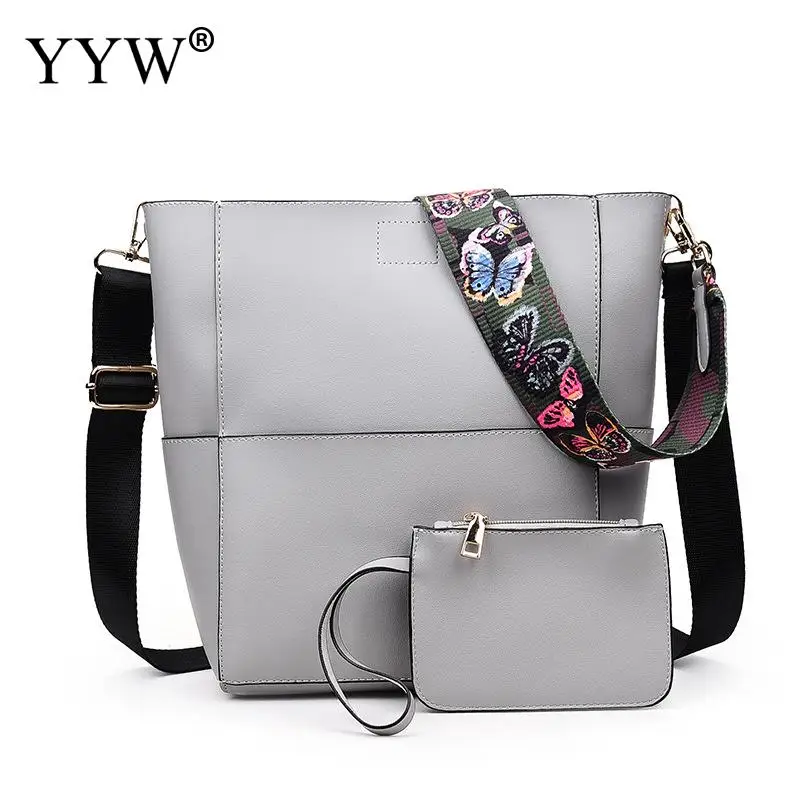 

2 PCS/Set Solid PU Leather Handbags Women Bag Set Famous Brands Bucket Messenger Bag Lady's Shoulder Crossbody Bags Clutch Bag