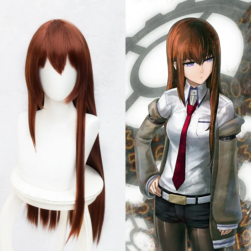 Ceny Anime steins gate Makise Kurisu Christina asystent brązowy prosto długa peruka peruka do cosplay 80cm Halloween dla kobiet kostium włosów