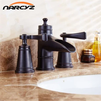

Double handle square bathroom black faucet mixer faucet Tap three hole us Basin Mixer Hot And Cold Water Wash Faucet XR8216