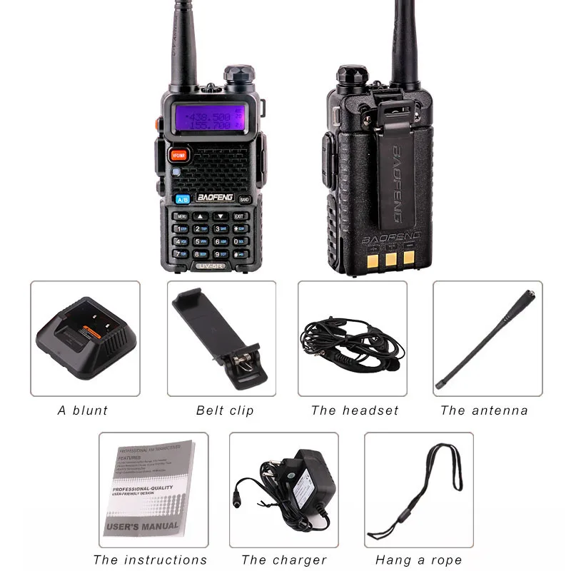 2 шт. BAOFENG UV-5R v5r hf трансивер для прогулки разговора vox sos светодиодный фонарик fm радио связь 10 км Охота 2 способ радио