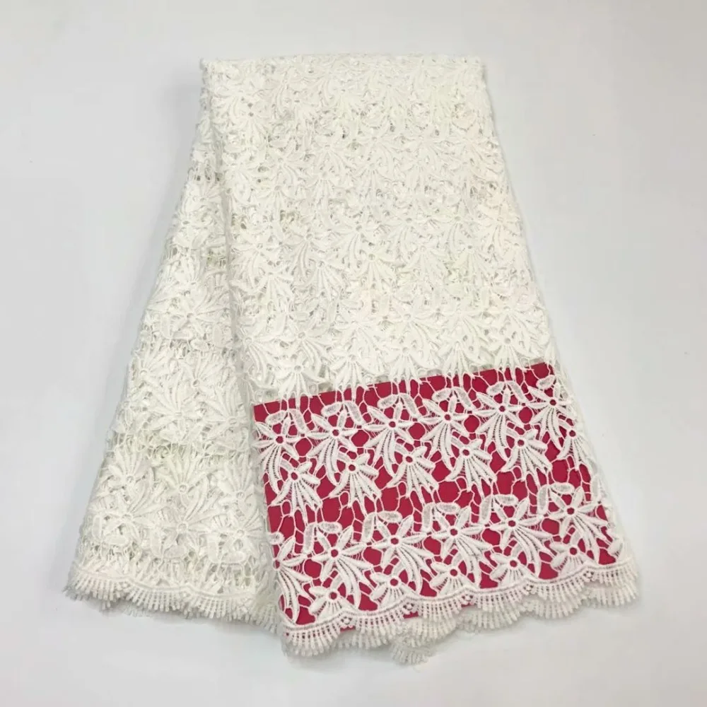 

High Quality African Chemical Lace Fabric White water soluble Polyester lace fabric ,african Nigerian guipure cord lace