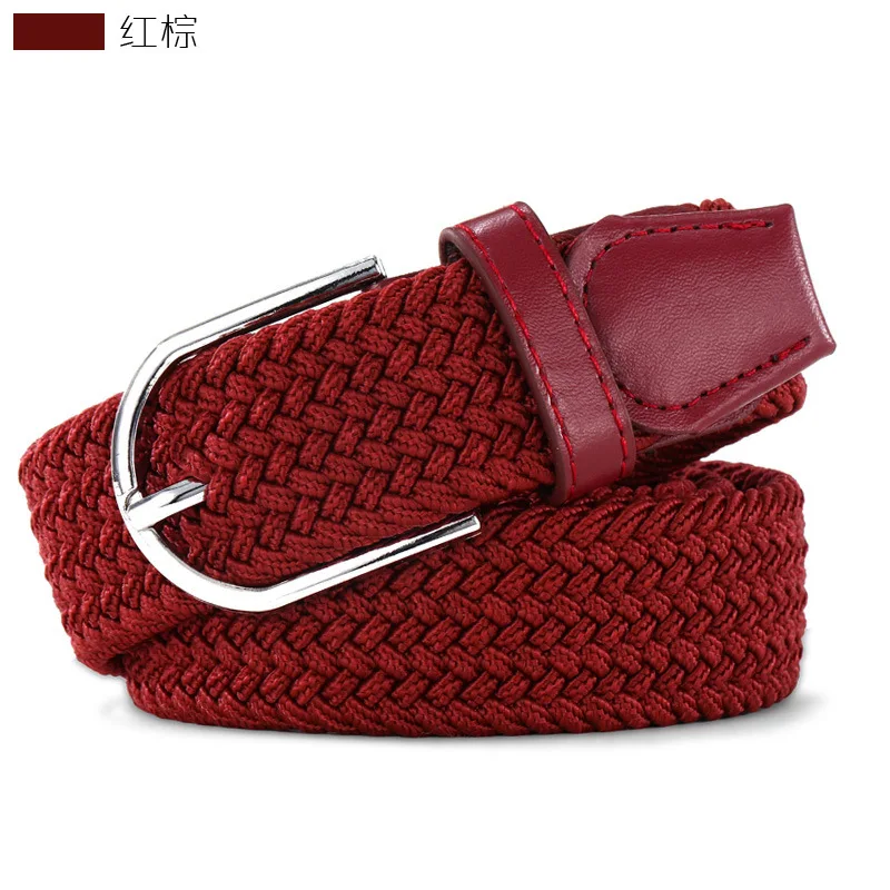 Fashion men Women Woven casual Stretch Belt Elastic Belts For Jeans knitted Pin Buckle belts men Modeling cinturon harajuku - Цвет: Red-brown