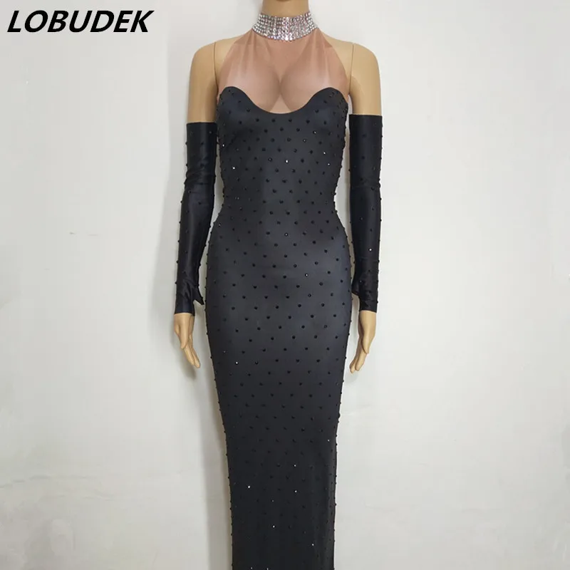Buy Black Crystals Diamond Dress Female singer Sexy
