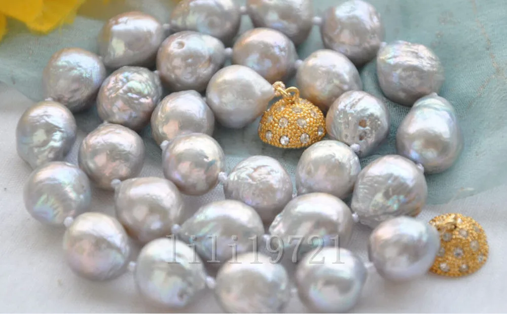

Free Shipping ***Hot sale >>New High Lustre 17" 13mm gray almost round Edison pearl necklace