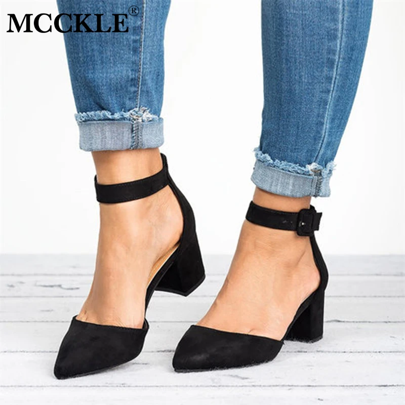

MCCKLE Summer Women Sandals Plus Size Ankle Starp Suede Pumps Two Pieces Pointed Toe Female Office Shoes Fashion Footwear