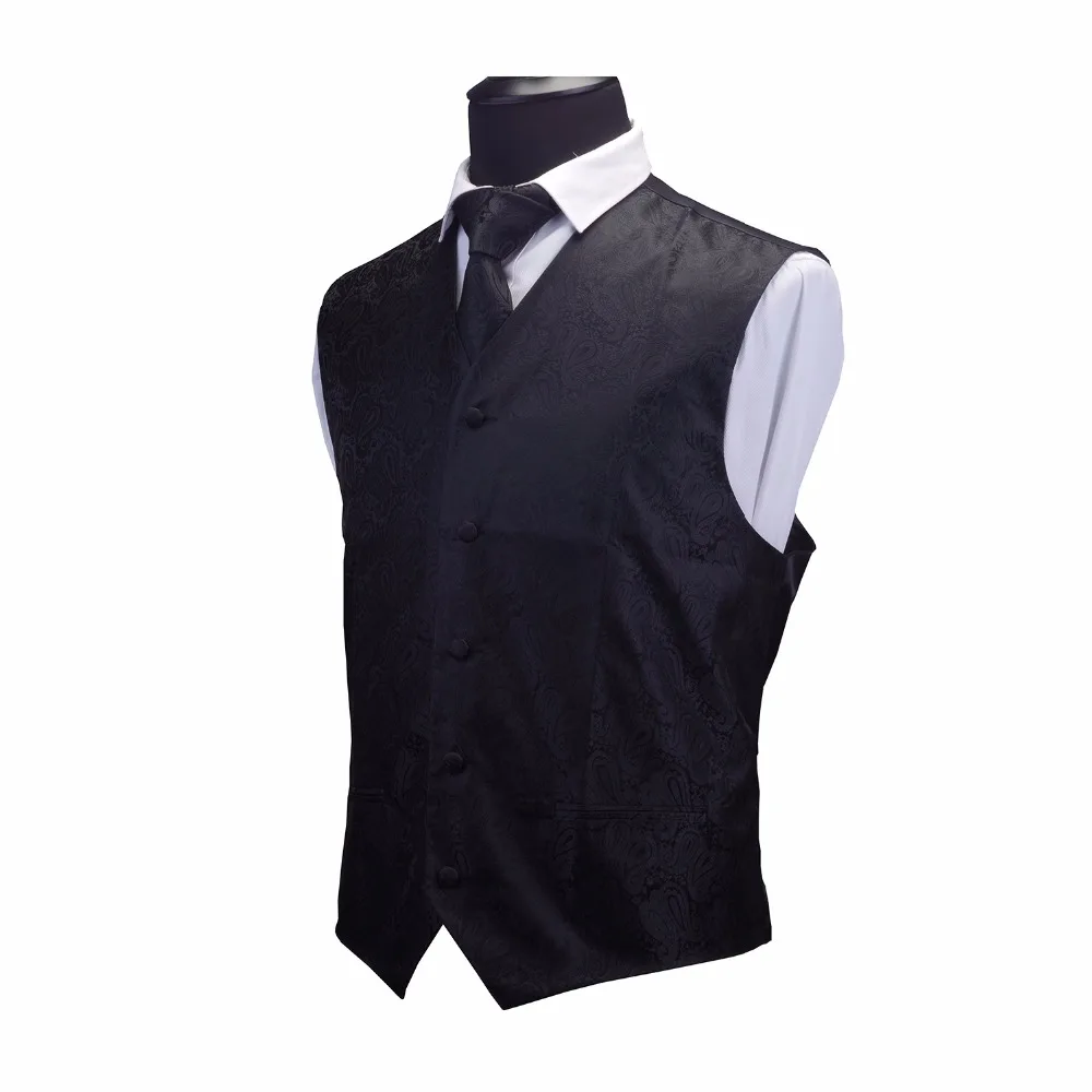  GUSLESON Mens Waistcoats Slim Fit Men Vest & Necktie & Handkerchief Set Paisley Coletes Chaleco Hom