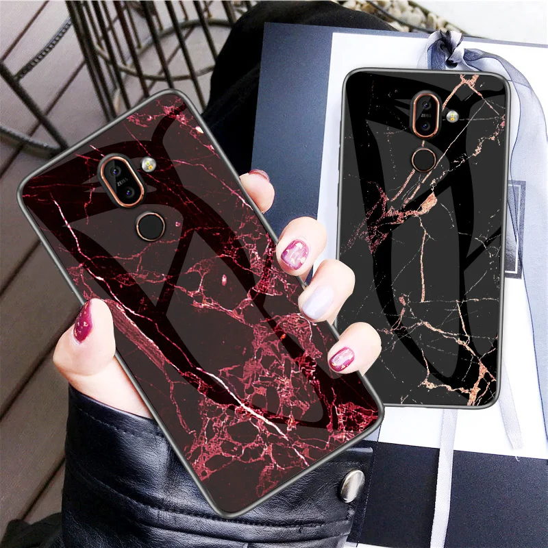 Luxury Marble Phone Case For Nokia X71 X6 Hard Cute Tempered Glass Shell 7 Plus 3.1 7.1 1 4.2 9 X7 Cover |