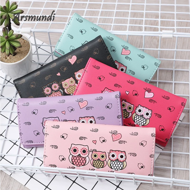 

Arsmundi 2018 New Cartoon Cute Ladies Long Wallet Leather 2 Folding Women Coin Purse Clutch Large Capacity Printing Card Holder