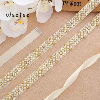 

Simple Gold Crystal Wedding Belt Diamond Rhinestones Bridal Belt For Wedding Decoration SD133G
