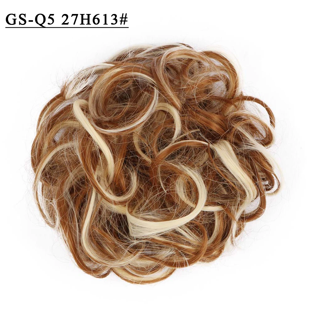 Free Beauty Curly Chignon Brown Blond Hazel Ombre Synthetic Hair Bun Extensions Rubber Band Heat Resistant Fiber for Women Girls