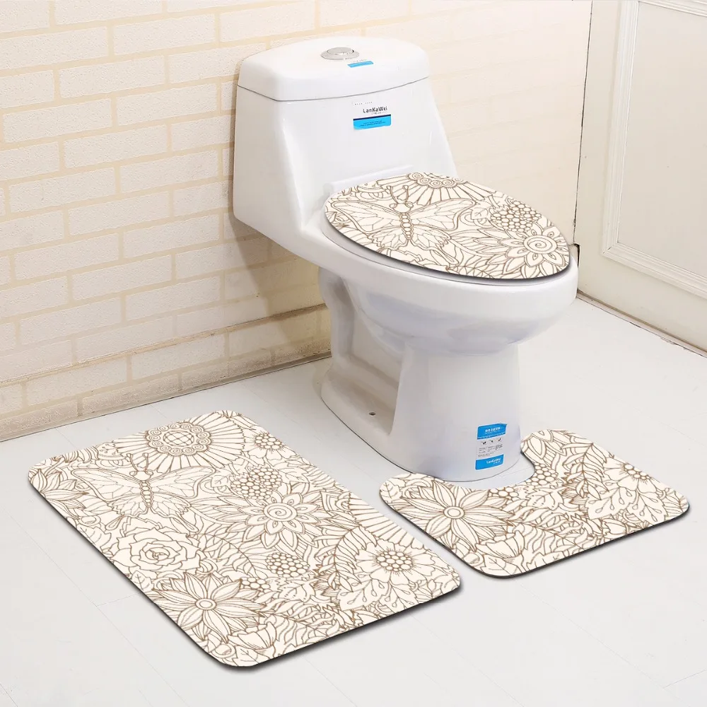Honlaker 3pcs Modern Geometric Patterns Bathroom Toilet Mats Set