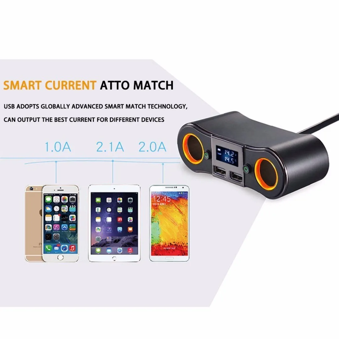 Newest 12V-24V Dual USB Charger Car Cigarette Lighter Socket Splitter Power Adapter