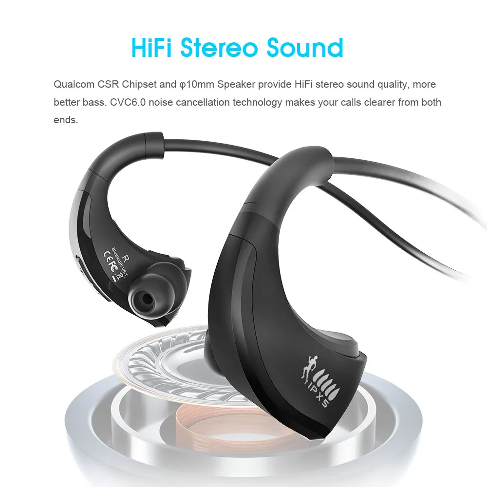 Bluetooth наушники FiiDiil IPX5 водонепроницаемые спортивные Беспроводные с крючком