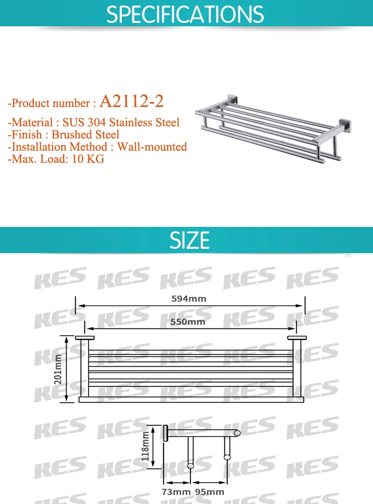 KES A2112-2 полка с вешалкой для полотенец Минималистичная вешалка для полотенец из нержавеющей стали с двумя полотенцами бары настенные, матовая сталь