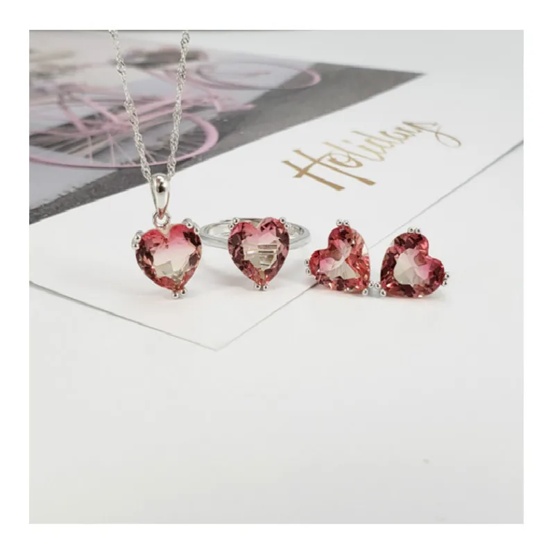 

2018 New Fashion Crystal Jewelry Heart-shaped Pendant Necklace Stud aErricelet 925 sterling ng Brasilver Jewellery Women