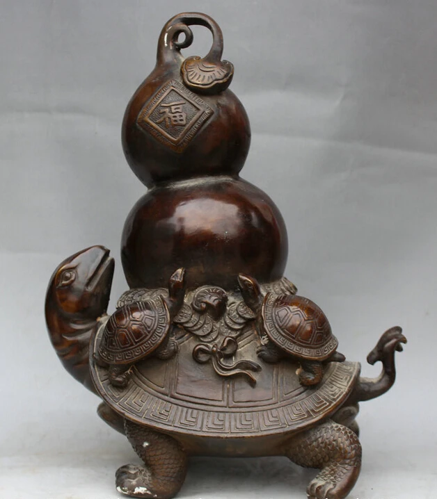 

S5912 13" Chinese Bronze cucurbit Wealth longevity tortoise Turtle Statue sculpture D0318