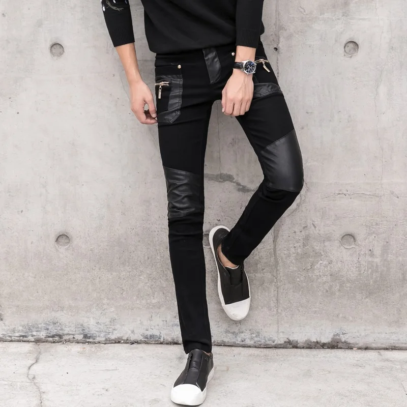 Fashion Men's Pant Faux Leather Jeans 