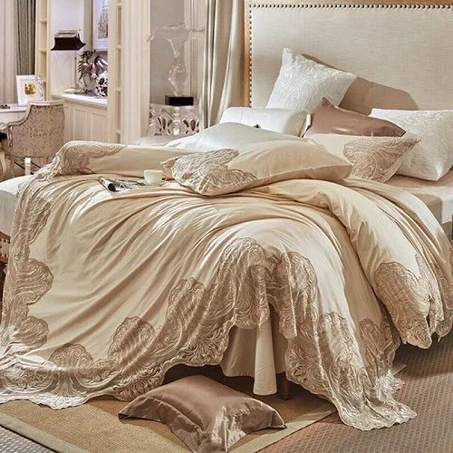 French Linen duvet cover and two pillowcases with french lace linen bedding
