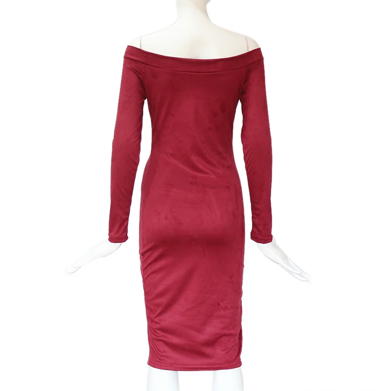 2018 Sexy Bodycon Off Shoulder Autumn Winter Women Dress Female Womens Holiday Party Casual Dresses Femme Solid Color Vestidos