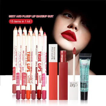 

MENOW Brand Makeup 15pcs in 1 kit 12 Colors Waterproof Lip liner Pencil & 2 Colors Matte Lipstick &Makeup Remover Gel