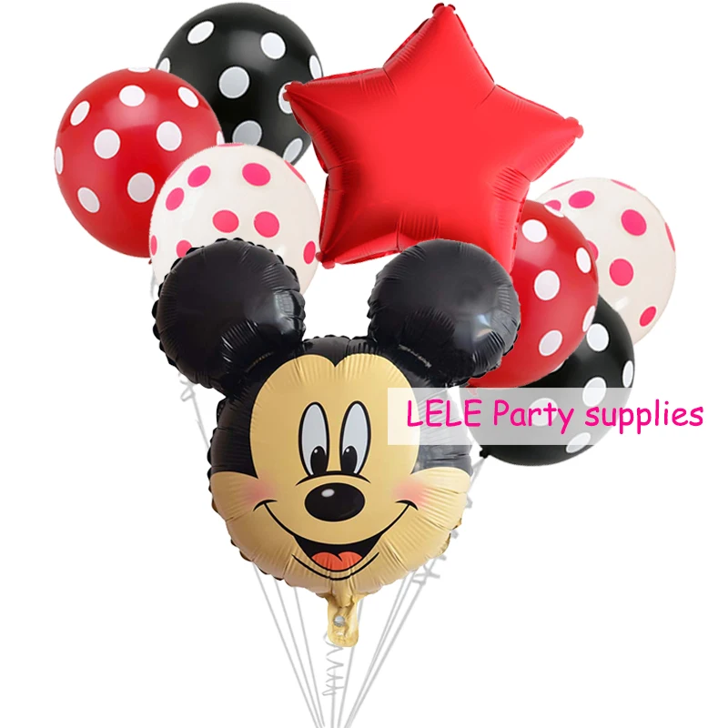 

8pcs/set Minnie Mickey Mouse head Birthday Foil Balloons Decoration Cartoon Party supplies Ladybug Black Red Polka dot balloon