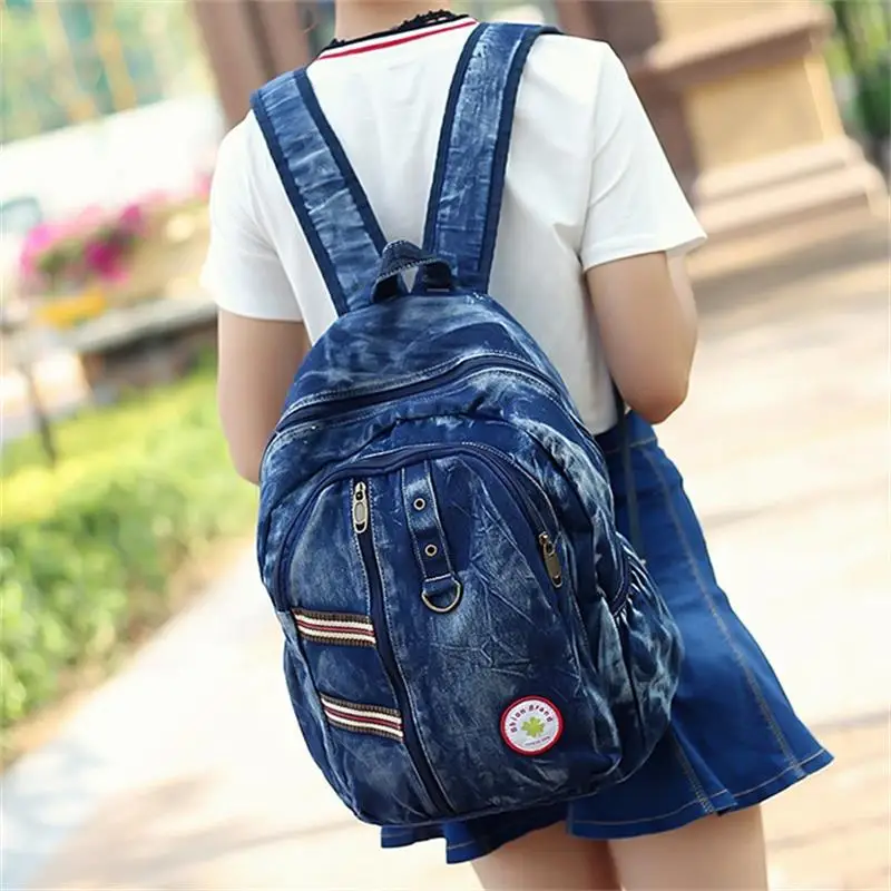 Fashion Women Backpack College Wind Retro wash denim Male and female backpack High Quality Travel Books