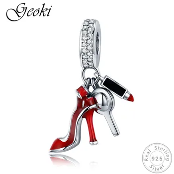 

Geoki 925 sterling silver sexy red lipstick high heels makeup mirror Charms fit Original Pandora Bracelet Beads Jewelry Making