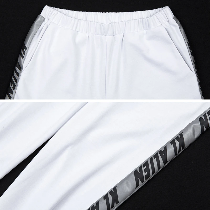 Women High Waist Reflective Pants Patchwork Striped Korean Ulzzang Harajuku Jogger Trousers Glitter Sweat Pants Hip Hop Street