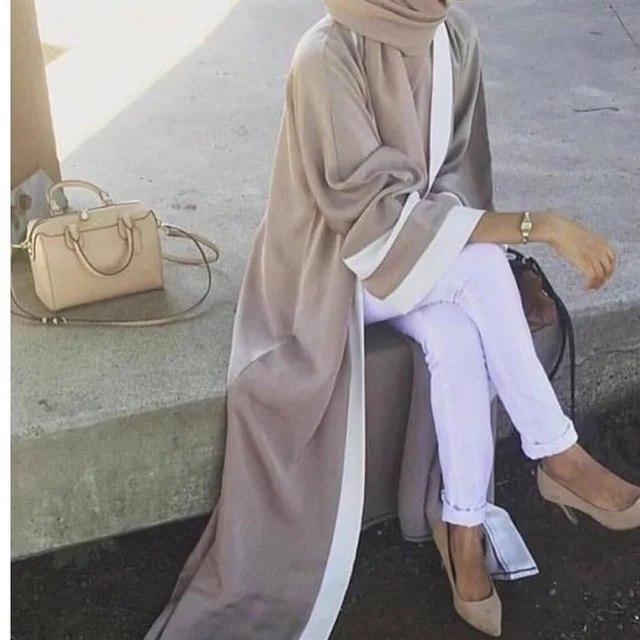 new Casual Muslim Abaya Striped Dress Scarf Cardigan Long Robes Kimono Ramadan Middle East Thobe Service Islamic Clothing - Цвет: Khaki