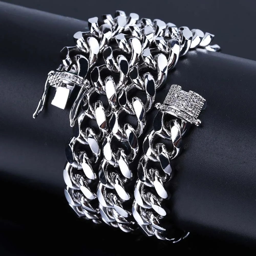 

Hip Hop Micro Pave CZ Charms Silver Gold Punk Necklace Cuban Chain Iced Out Tennis Miami Mens Chains Necklace 10mm