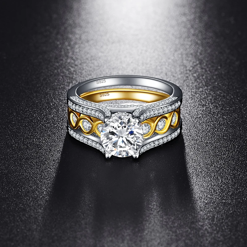BONLAVIE 2.6Ct набор серебряных колец с драгоценным камнем 925 пробы, позолоченное кольцо с хвостом 18 К, обручальные кольца для женщин